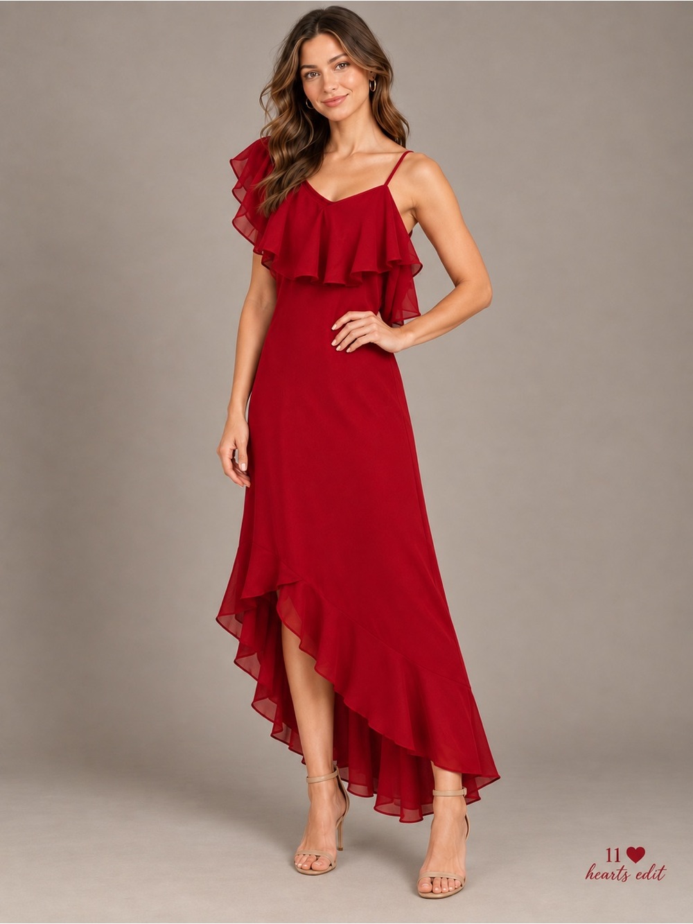 KRISA Red One Shoulder Ruffle High-Low Maxi Dress NWT Small